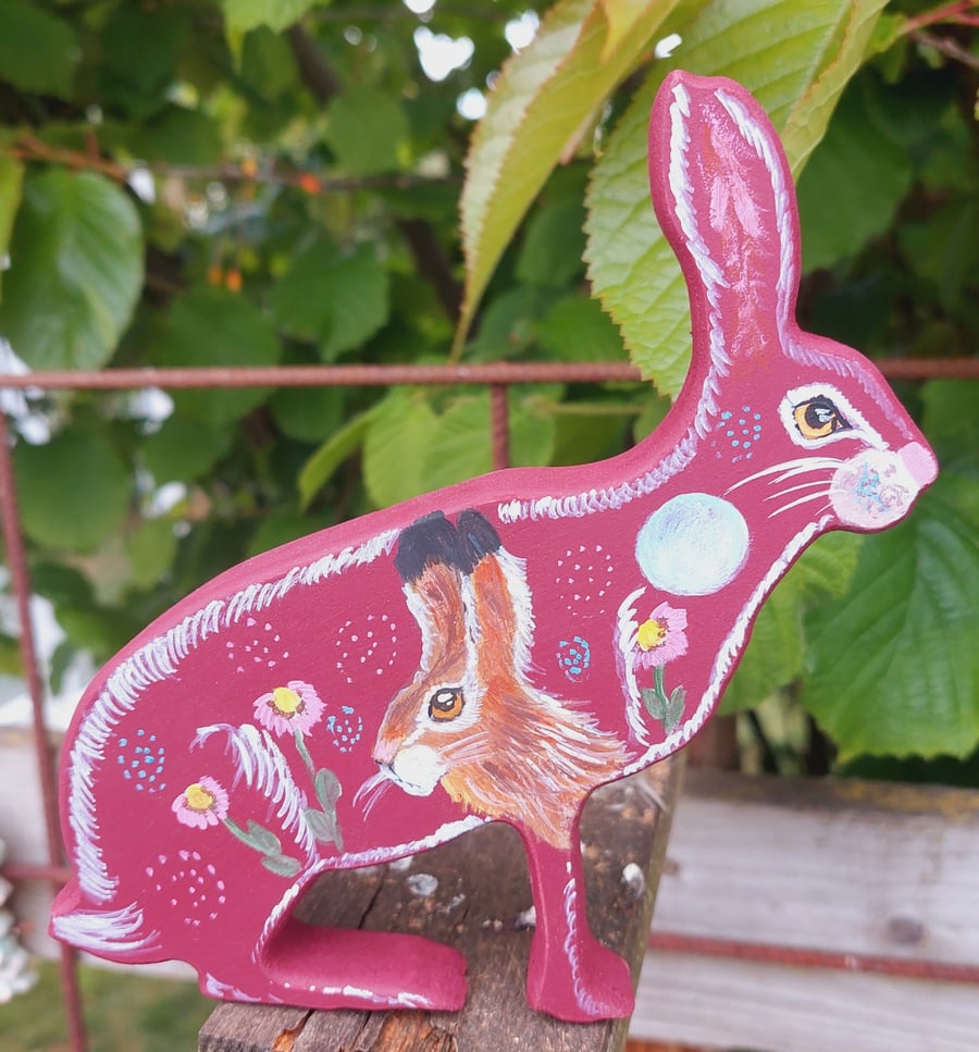 Original Handpainted Acrylic Wooden Hare