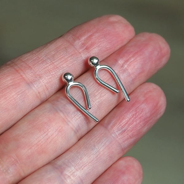 Silver argentium arc stud earrings, handmade recycled silver arc studs