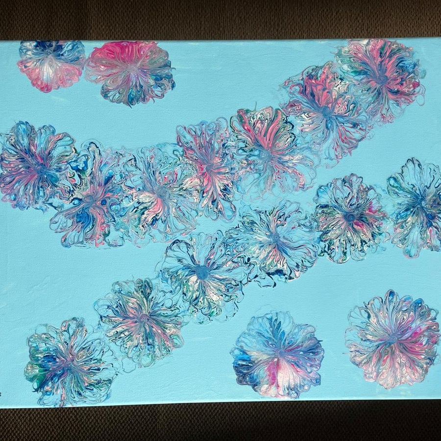 Jellyfish Bloom, Original Acrylic Pour Painting 15.5" by 19.5" large canvas