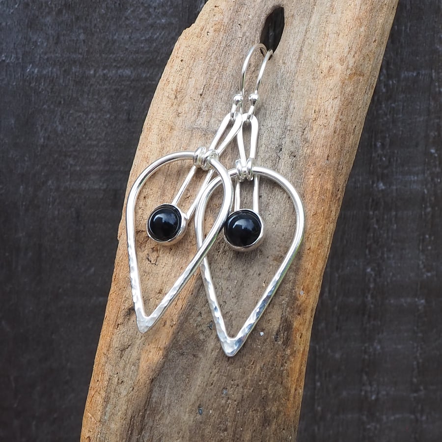 Earrings: Black Onyx and Silver Teardrop Dangle Earrings