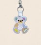 Patchwork Teddy Bear Keyring - Embroidered Faux Leather Bag Charm