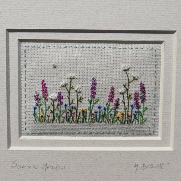 Summer Meadow, miniature framed hand embroidered work, detailed and unique