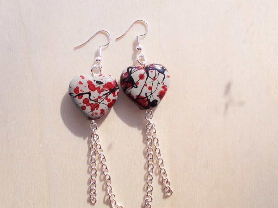 Red and Grey Heart Earrings - FREE UK post