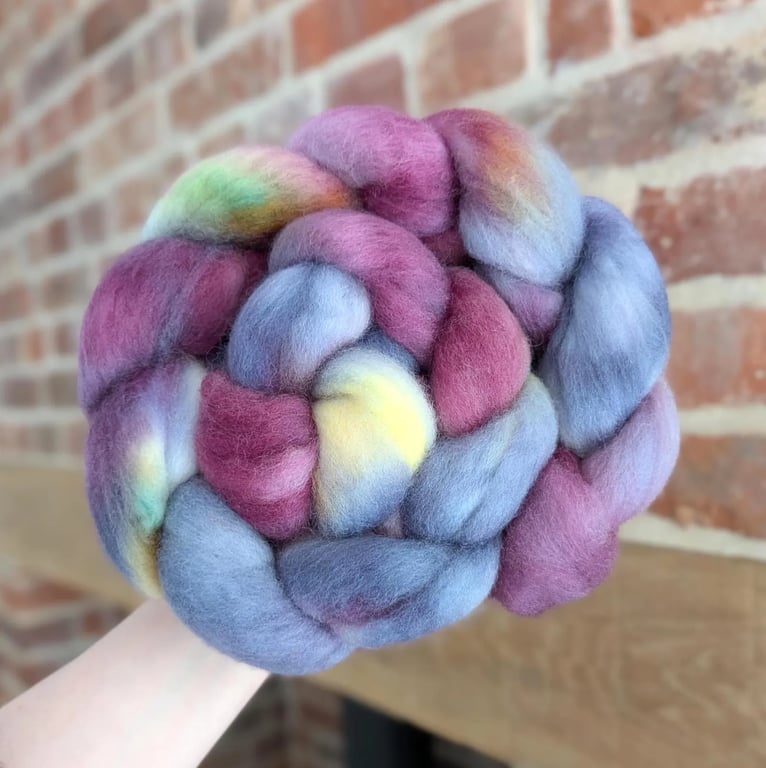 Hand Dyed Polwarth Top 101g Spinning Fibre - Damson