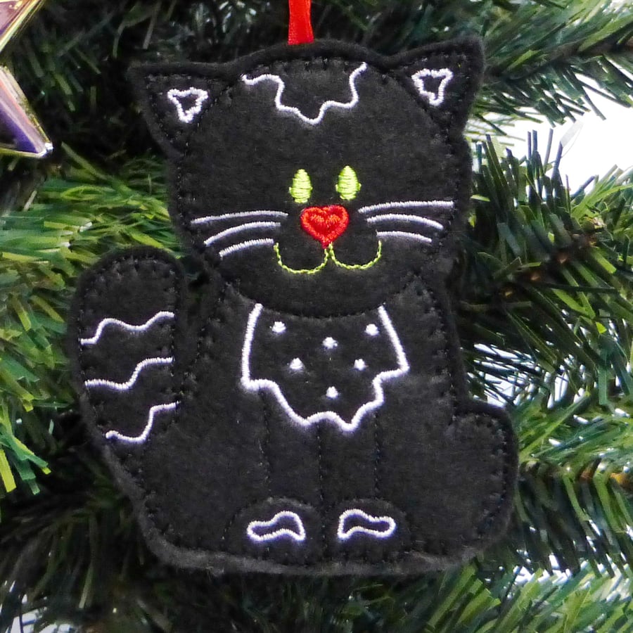 Black Cat hanging decoration, felt.