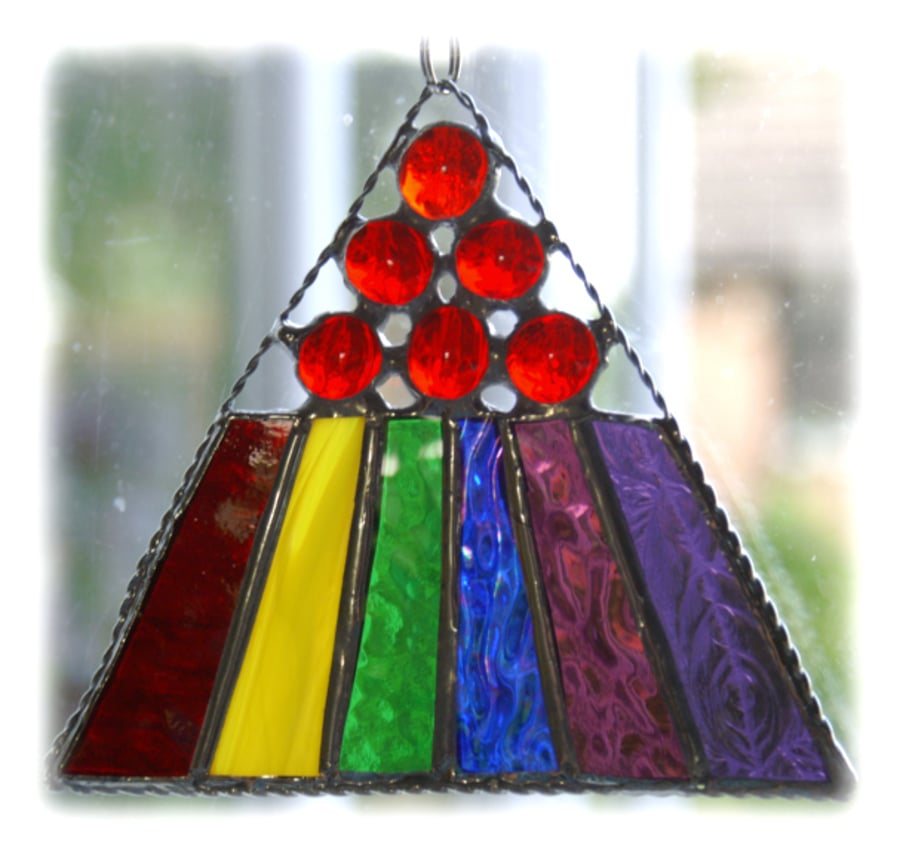 Rainbow Mountain Suncatcher Stained Glass Handmade Abstract Triangle