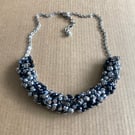 Vintage Upcycled Silver And Charcoal Grey Tone Crystal Handmade Necklace - 17''