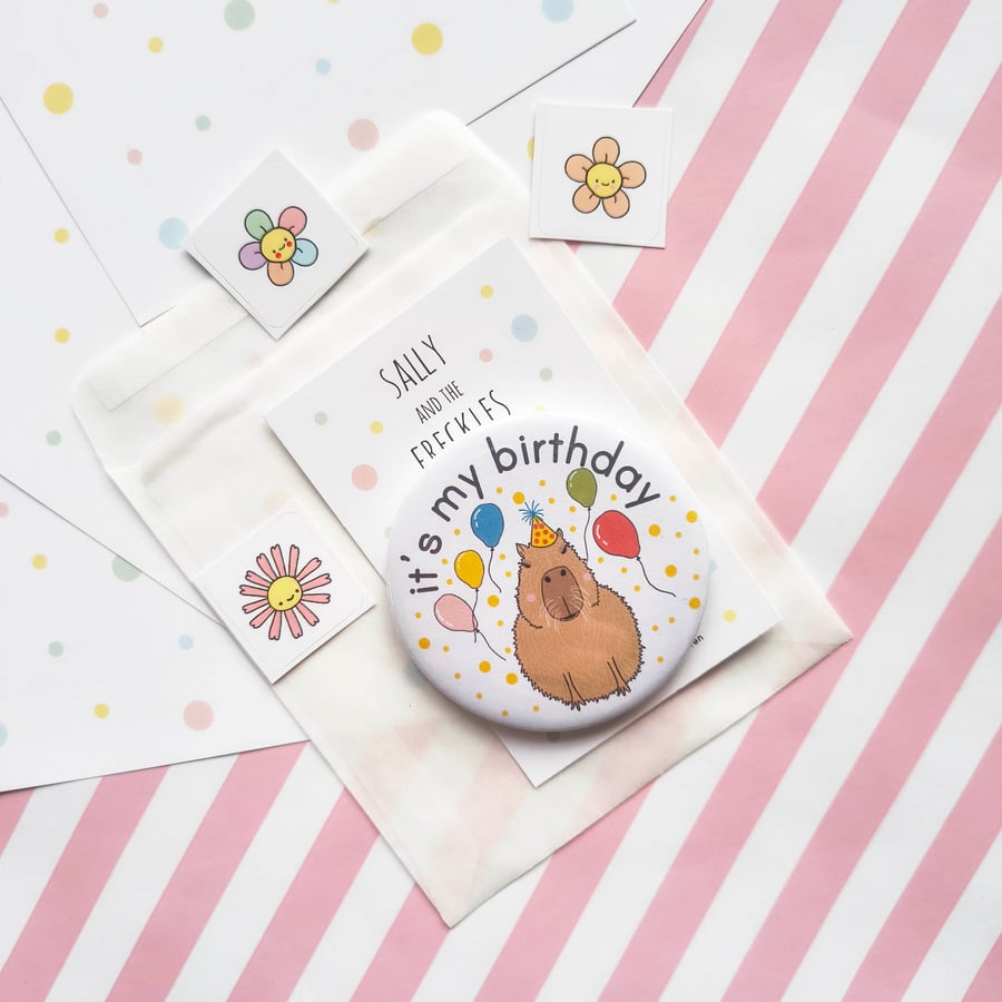 handmade 58mm capybara birthday pin badge  - it's my birthday badge