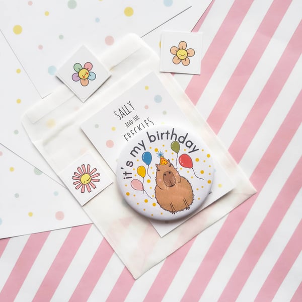 handmade 58mm capybara birthday pin badge  - it's my birthday badge
