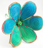 Blue Green Textile Art Flower - Image 1