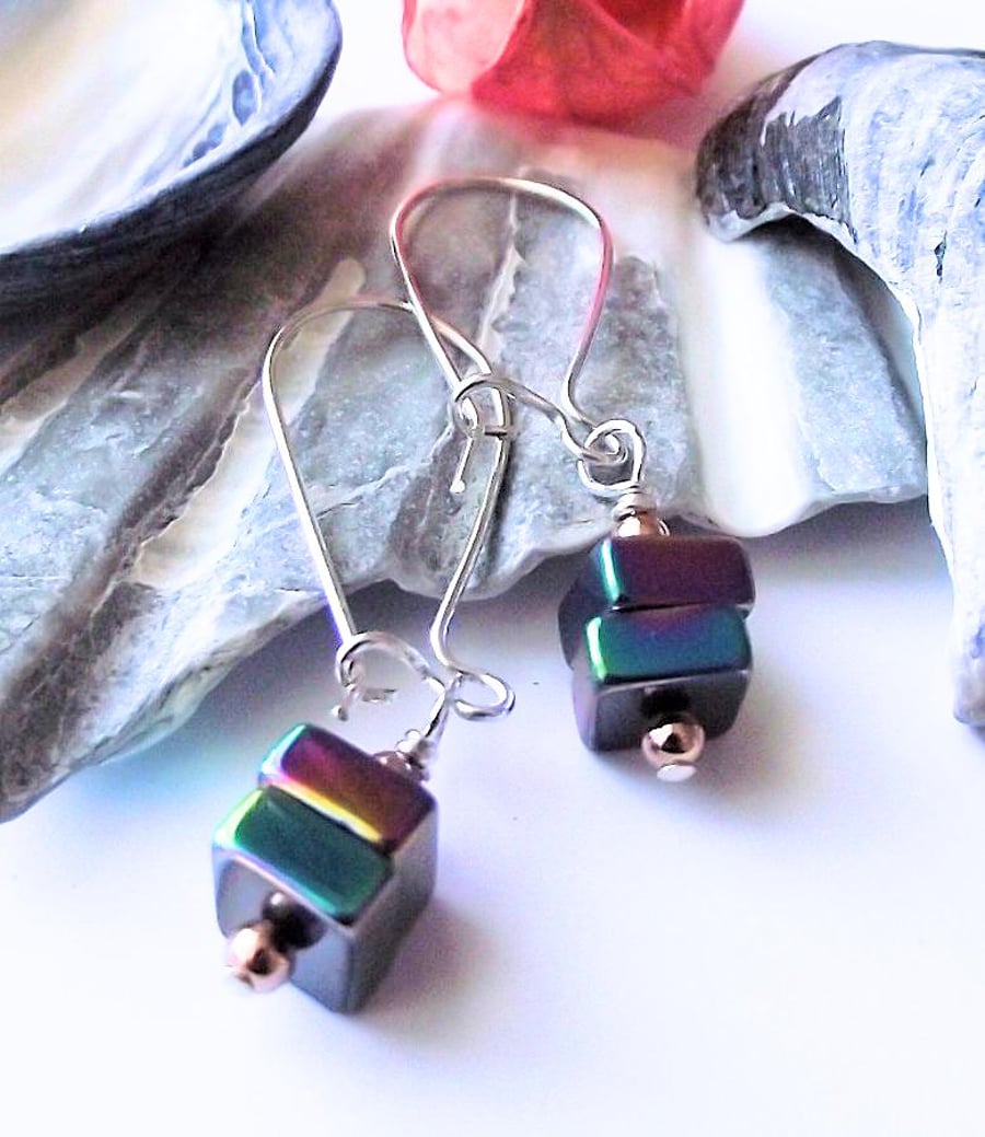Rainbow haematite earrings semi precious gemstone