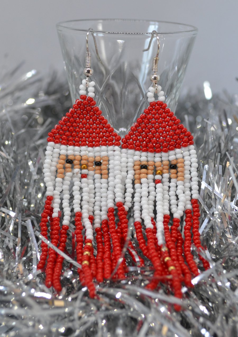 Long Santa Tassel Beadwork Earrings - Skin Tone No. 2