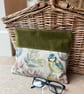 Flowers and birds book pouch zip bag clutch with reclaimed materials
