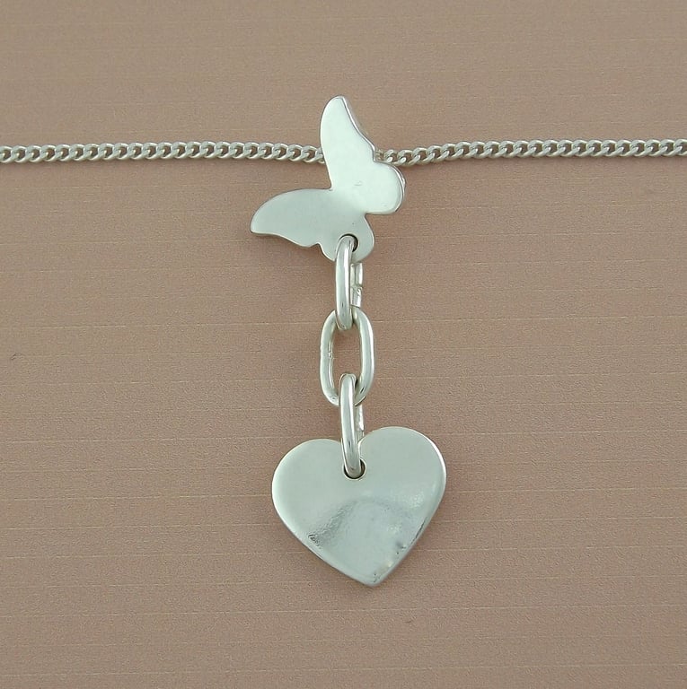 Sterling Silver Butterfly, Heart & Chain Pendant – Hope, Love and Togetherness