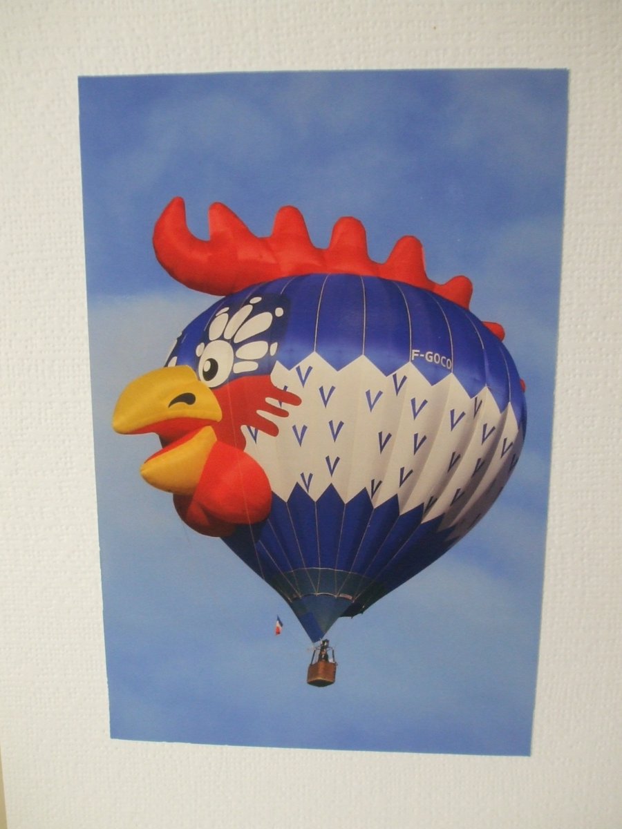 Photographic greetings card of a "Chicken Head" Hot Air Balloon.