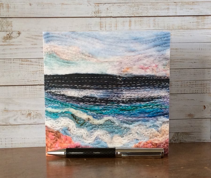 Needle felted seascape Art print card. 