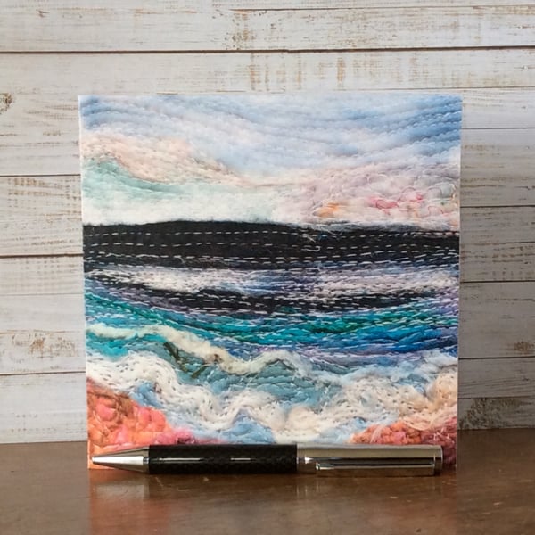 Needle felted seascape Art print card. 