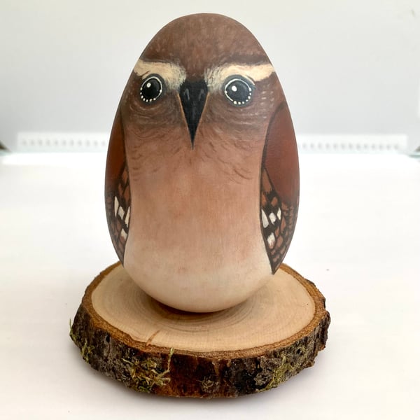 Wren hand painted wooden egg ornament