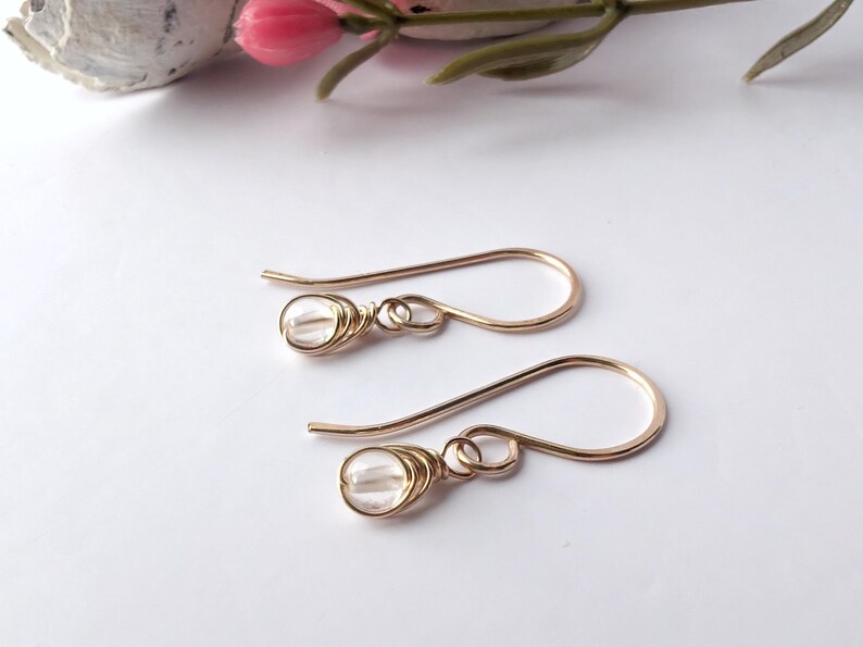 CLEAR QUARTZ Earrings Sterling Silver, Dainty Earrings, April Birthstone