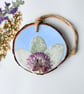 Real Pressed Flower, Chives, Hand Painted Wood Slice Hanging Decoration