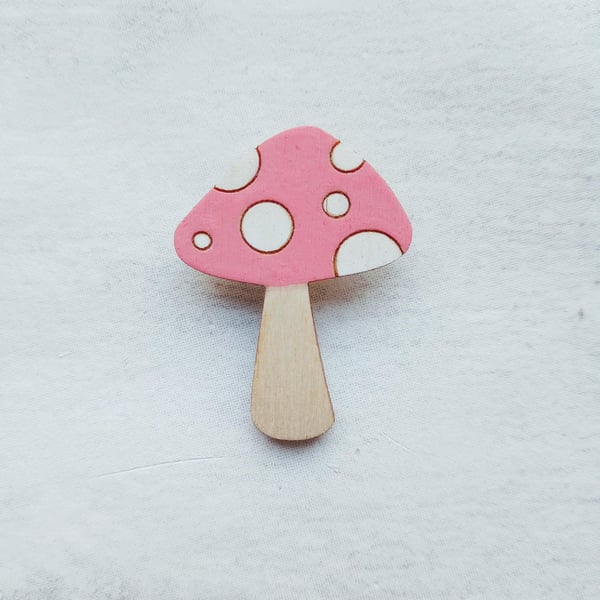 Toadstool Brooch, Mushroom Pin, Wooden Fungi Pin, Fly Agaric Brooch