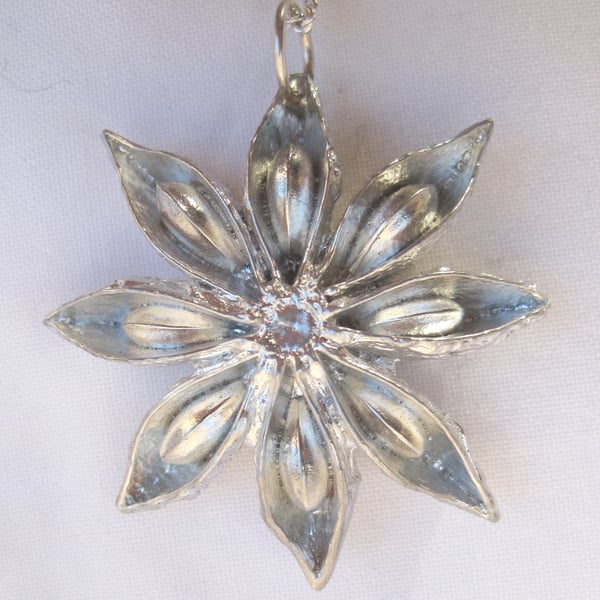 Star anise pewter pendant necklace with sterling silver chain