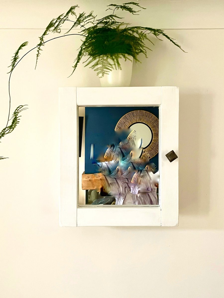 Handmade Bathroom Softly White Cabinet, Mirrored Reversible Hand, Left or Right 