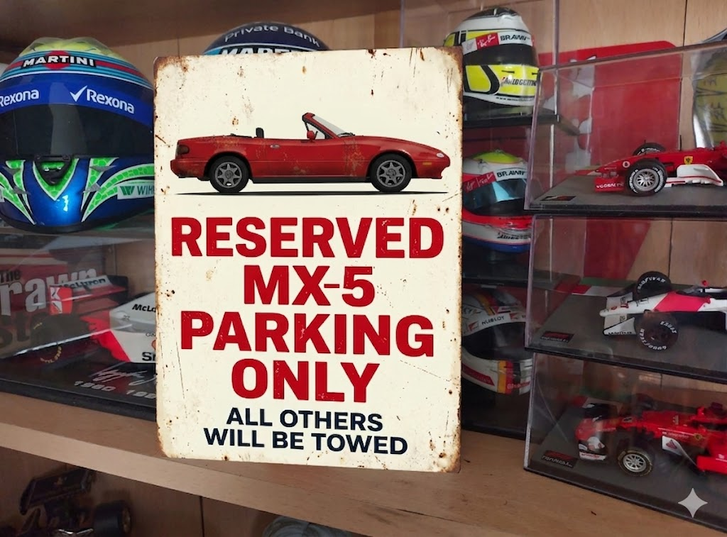 Mazda MX5 Miata Reserved Parking Metal Sign Plaque Garage Gift Wall Decor 