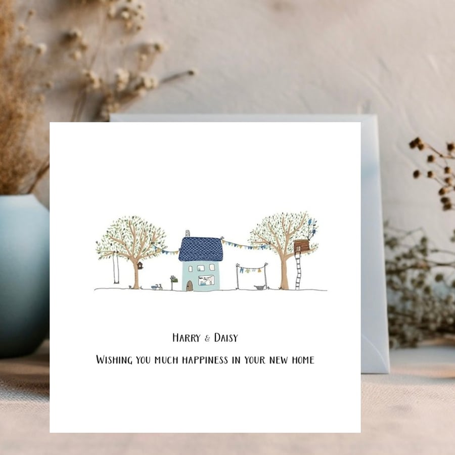 Cute New Home Card Personalised with name and date