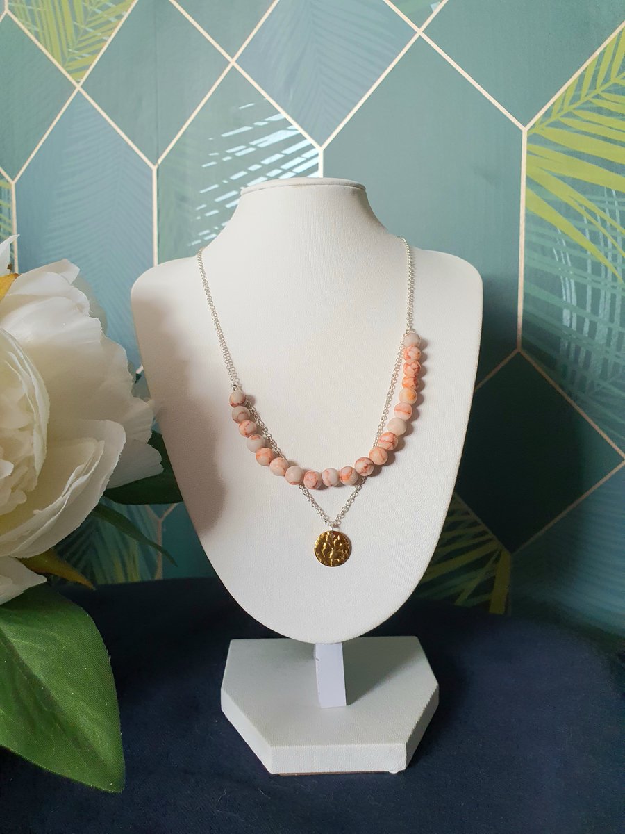 Natural Red Orange Jasper gemstone 18 inch sterling silver necklace 