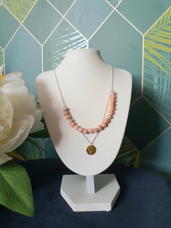 Natural Red Orange Jasper gemstone 18 inch sterling silver necklace 