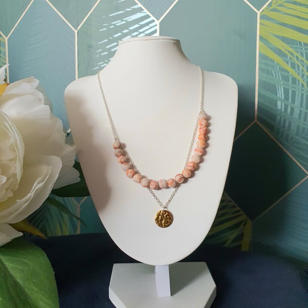 Natural Red Orange Jasper gemstone 18 inch sterling silver necklace 