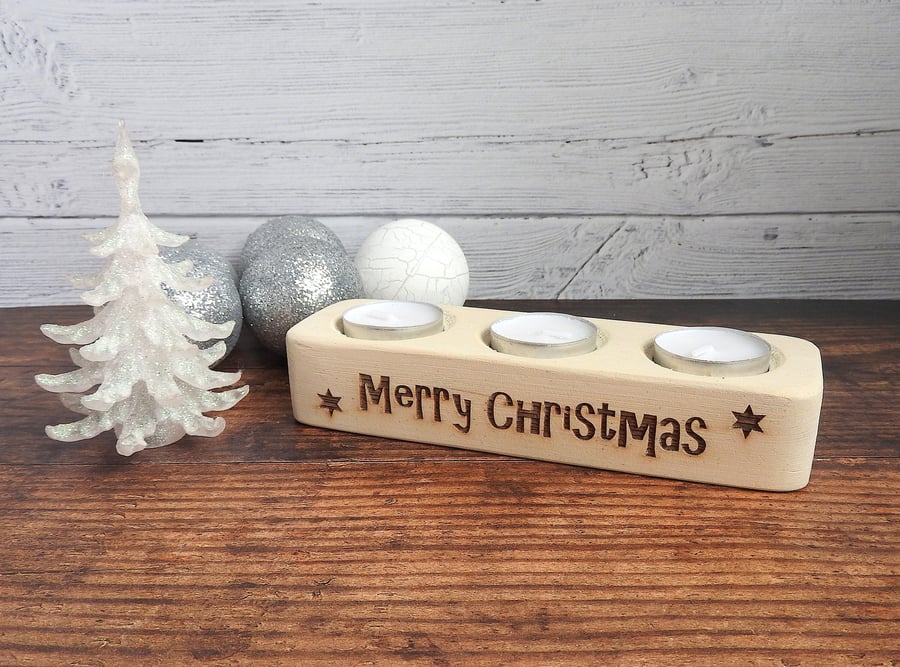 Tea Light Candle Holder - Christmas Wood Candle