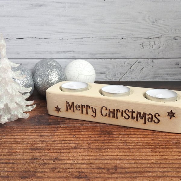 Tea Light Candle Holder - Christmas Wood Candle