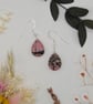 Pink zebra rhodonite faceted teardrop dangle earrings, sterling silver hooks