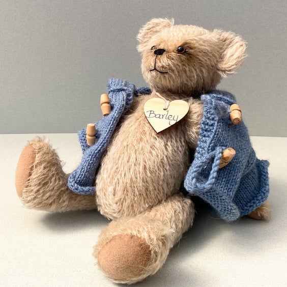 Traditional dressed mohair teddy bear, OOAK collectable designer artist bear
