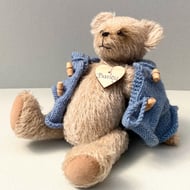 Traditional dressed mohair teddy bear, OOAK collectable designer artist bear