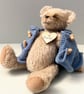 Traditional dressed mohair teddy bear, OOAK collectable designer artist bear