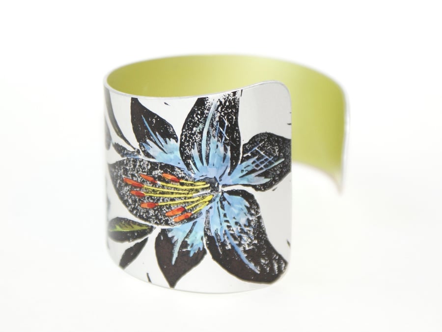 Hand printed lily floral cuff