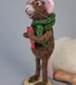 Needle Felted Brown Mouse with a big Heart - Woollen Decoration  - Image 2