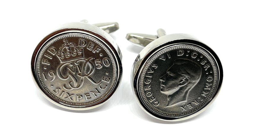 74th Birthday Gift, 1950 Sixpence Cufflinks, 1950 Birthday, 1950 Cufflinks 74th 