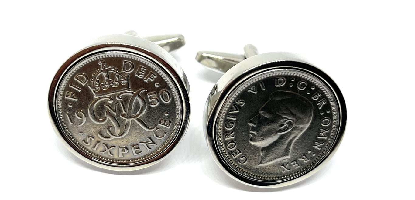 75th Birthday Gift, 1950 Sixpence Cufflinks, 1950 Birthday, 1950 Cufflinks 75th 