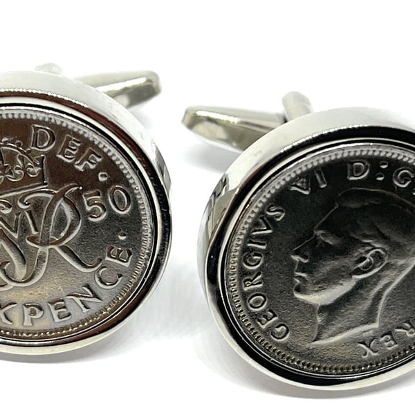 75th Birthday Gift, 1950 Sixpence Cufflinks, 1950 Birthday, 1950 Cufflinks 75th 