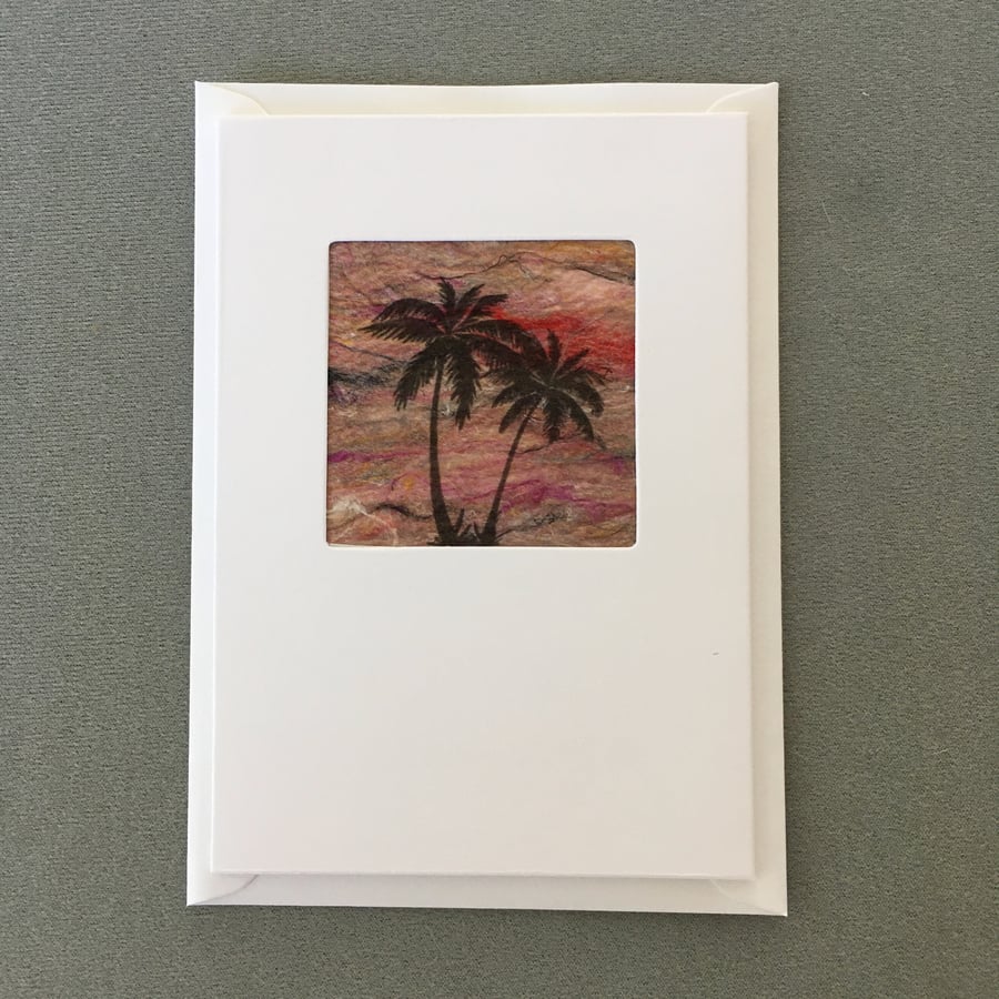 Seconds sunday - Greeting card, print on hand made silk paper, palm trees