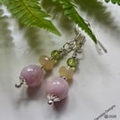 Pink Kunzite, Wello Opal & Peridot Hand Made Sterling Silver Earrings 