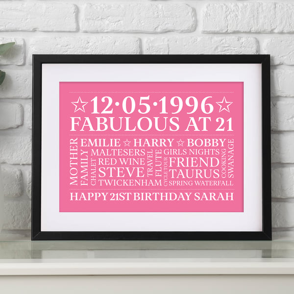 Personalised 21st Birthday Word Art - BD217