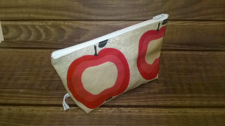 Red apples make up bag, Oilcloth with a secure zip and boxed bottom, new
