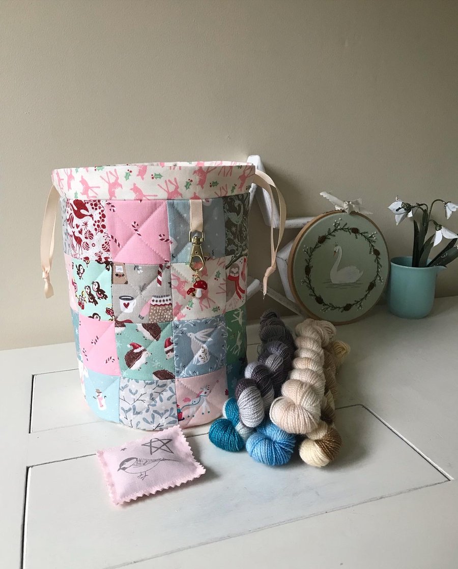 Christmas patchwork sock knitters bag 