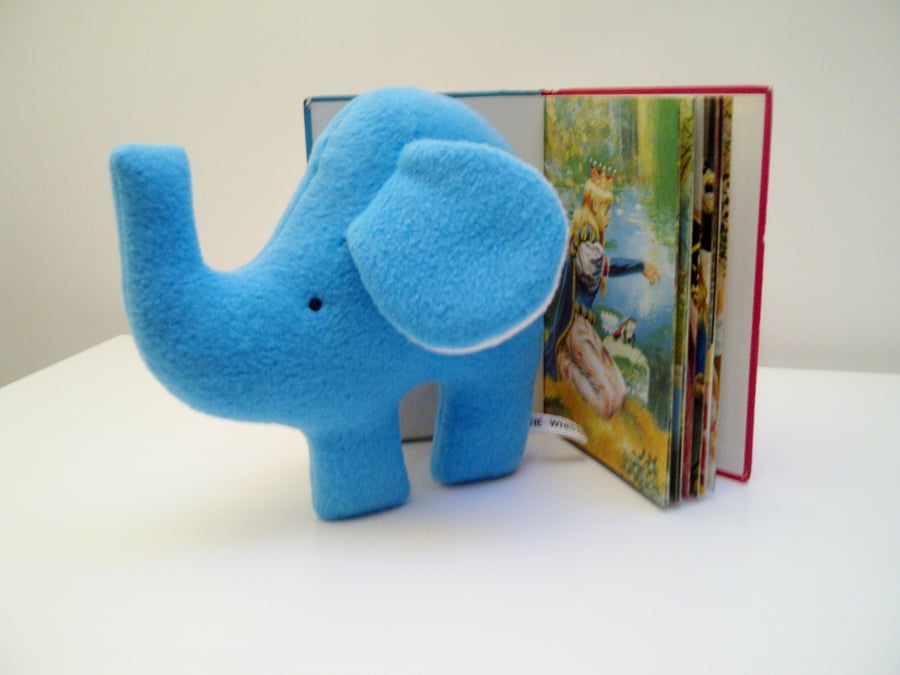 Baby Elephant Soft Toy in Turquoise Blue Fleece, Handmade Toy Elephant