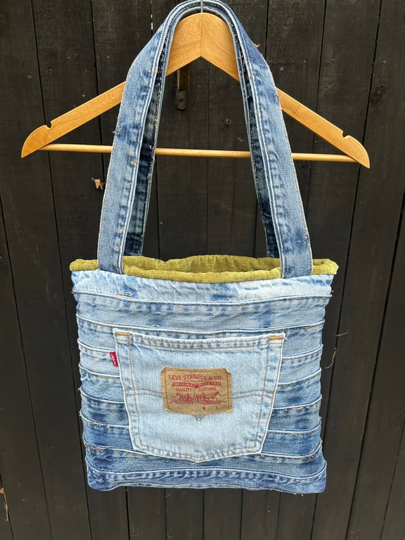 Denim jeans waistband tote bag